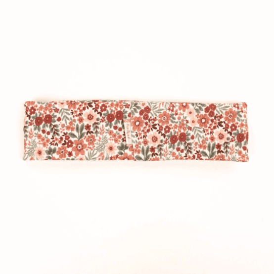 Stretch jersey headband  rust flowers ribbed jersey