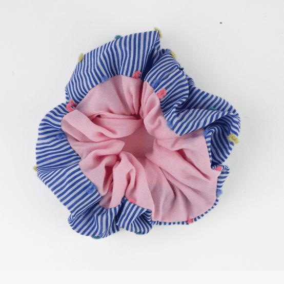 Large Two-Tone Scrunchie rayé plumetis - oxford rose
