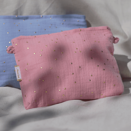 Tiny coton clutch bag gaze pois or rose thé