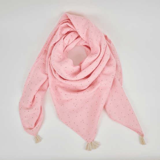 Pom pom scarf gaze pois or rose