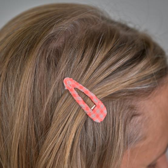 Fabric hair clip neon orange gingham