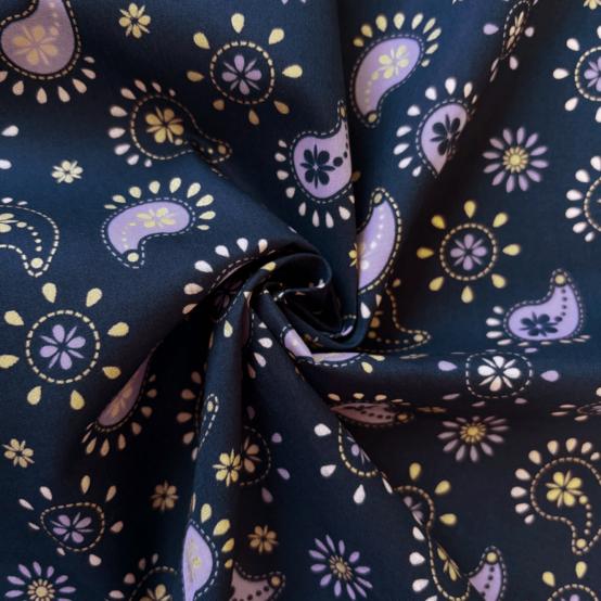Cotton fabric ex2621 paisley sparkles navy gold