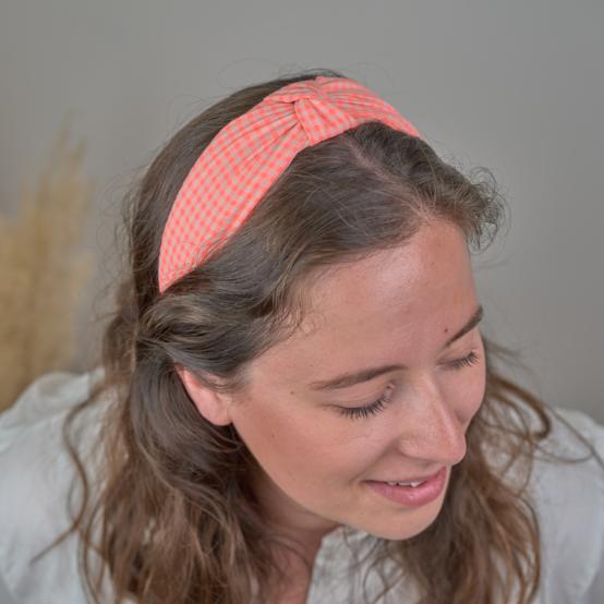 Large Crossed Headband neon orange gingham