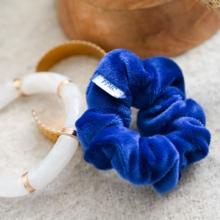Small scrunchie blue navy velvet