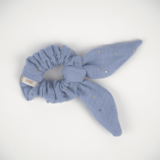 Bunny ear Scrunchie gaze pois or bleu baltique
