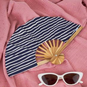 Hand-held fan striped  ivory navy