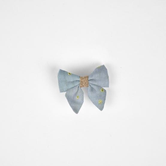 Mini bow tie clip gaze pois or bleu baltique