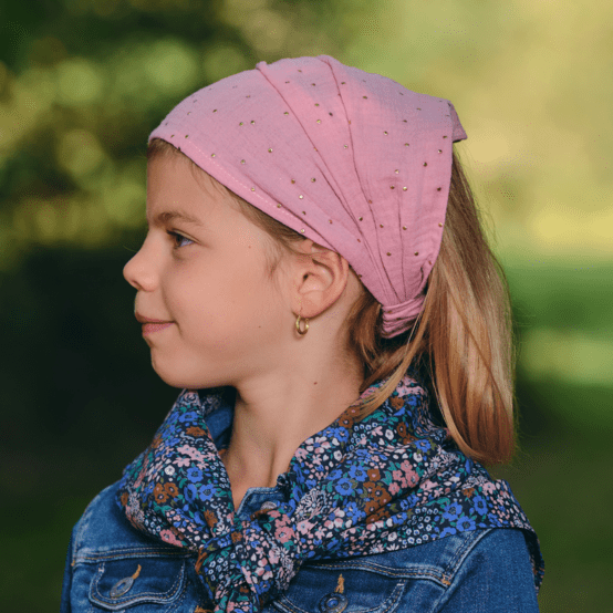 Headscarf headband- child size gaze pois or rose thé