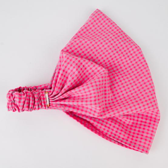 Headscarf headband- child size neon pink gingham