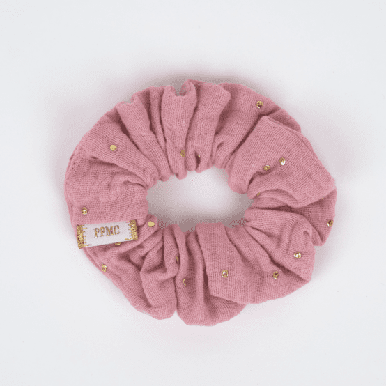 Small scrunchie gaze pois or rose thé