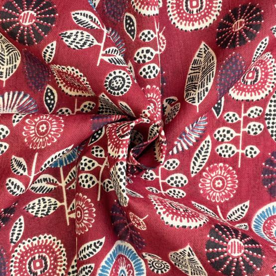 Cotton fabric ex2515 indian ethnic flowers rust