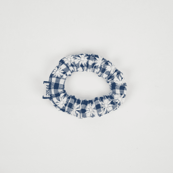 Mini Scrunchie navy embroidered gingham