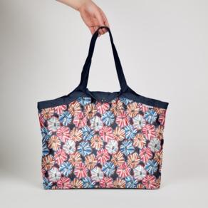 Pleated tote bag - Medium size anémones rayées