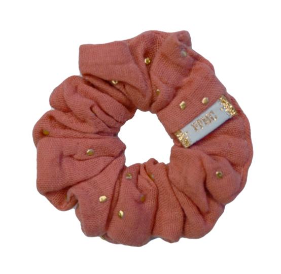 Small scrunchie gaze pois or rose blush