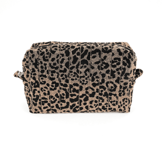 Rectangular toiletry bag mocha quilted leopard