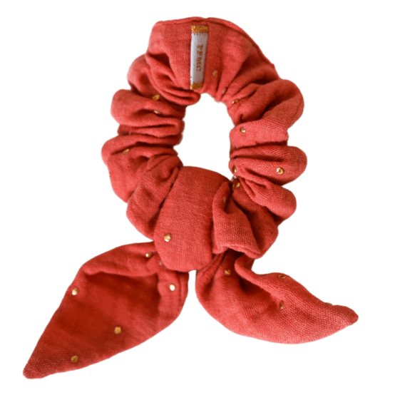 Bunny ear Scrunchie gaze pois or rose blush