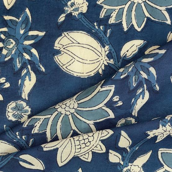 Cotton fabric ex2513 denim blue indian flower