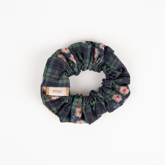 Small scrunchie tartan fleuri