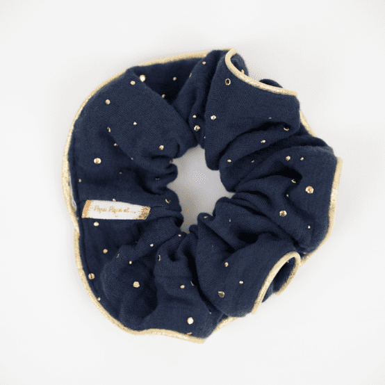 Large Piping Scrunchie gaze pois or marine