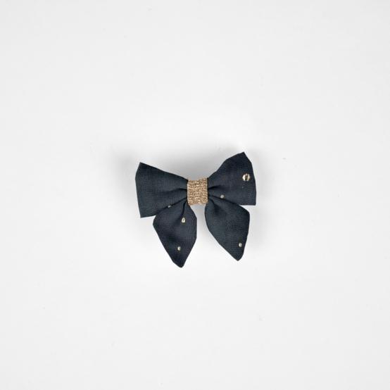 Mini bow tie clip gaze pois or marine