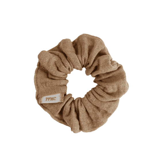 Small scrunchie gaze pailletée camel