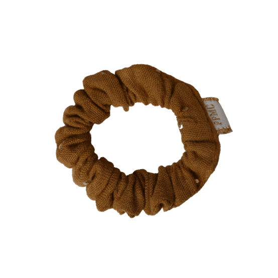 Mini Scrunchie gaze pois or caramel