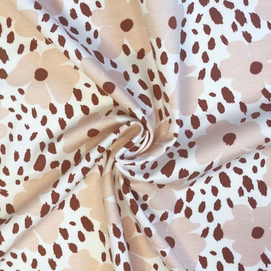 Jersey fabric nude terracotta pansies