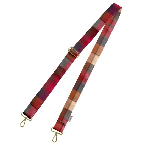 Narrow shoulder strap ruby lurex tartan