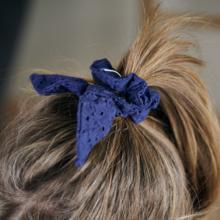 Bunny ear Scrunchie blue english embroidery