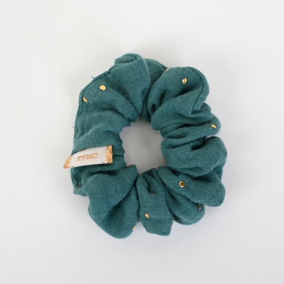 Small scrunchie gaze pois or eucalyptus