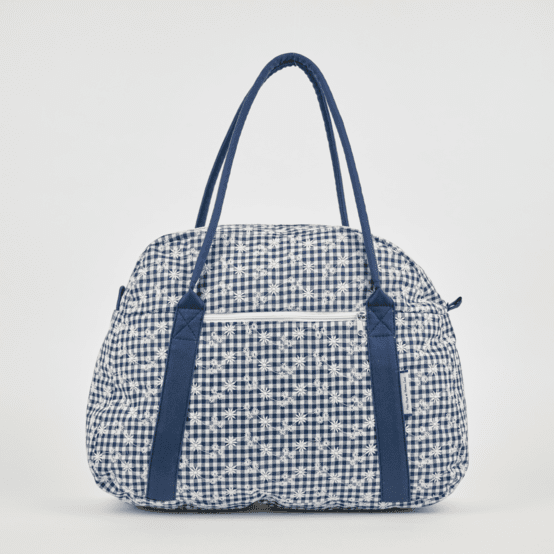 Bowling bag  navy embroidered gingham
