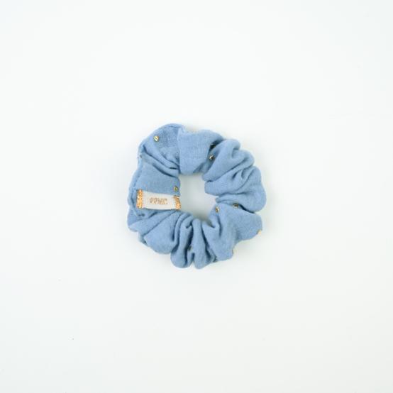 Small scrunchie gaze pois or bleu baltique