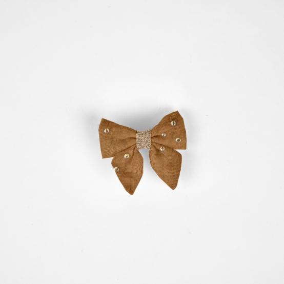 Mini bow tie clip gaze pois or caramel