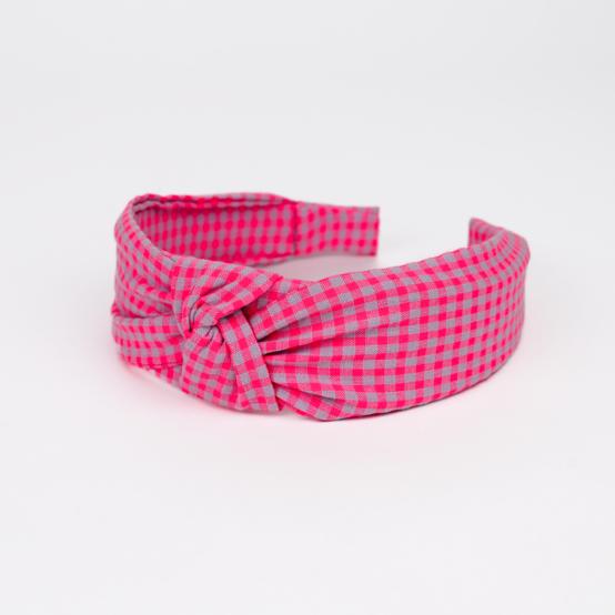 Large Crossed Headband neon pink gingham