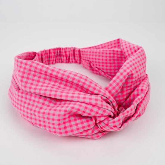 crossed headband neon pink gingham