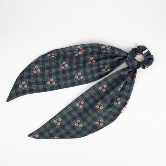 Long tail scrunchie tartan fleuri