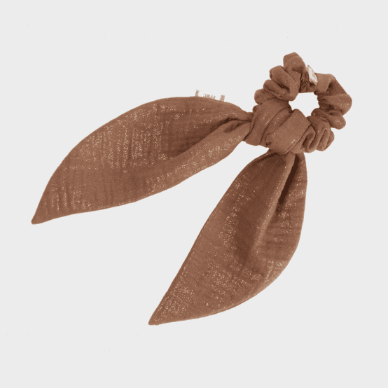 Short tail scrunchie gaze pailletée cognac