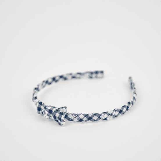 Thin headband navy embroidered gingham