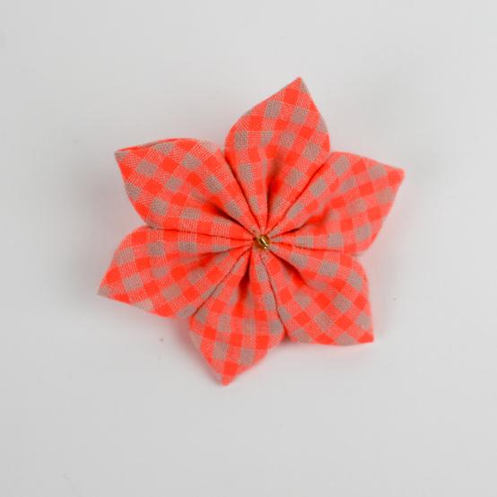 Star flower hairslide neon orange gingham