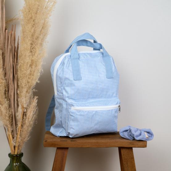 Gaby small backpack sky blue gingham