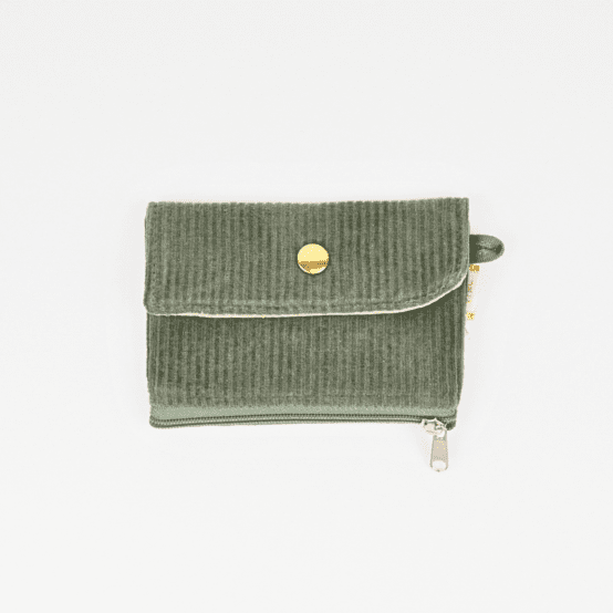 zipper pouch card purse velours côtelé kaki