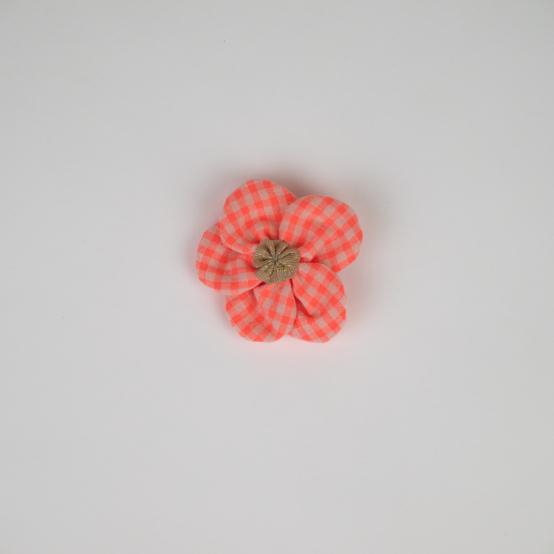 Flower petal hair slide small  neon orange gingham