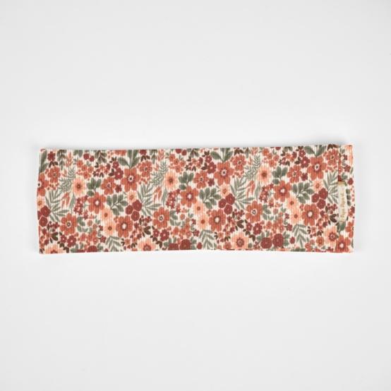 Stretch jersey headband  rust flowers ribbed jersey