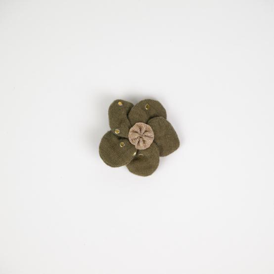 Mini Flower petal hair slide gaze pois or kaki