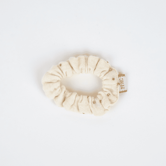 Mini Scrunchie gaze pois or écru