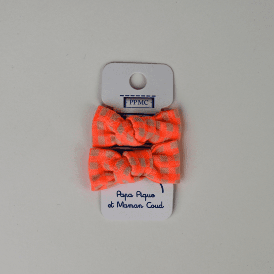 Small bows hair clips neon orange gingham