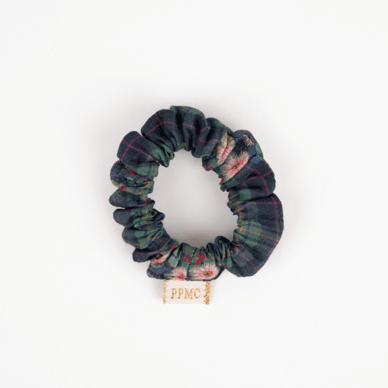 Mini Scrunchie tartan fleuri