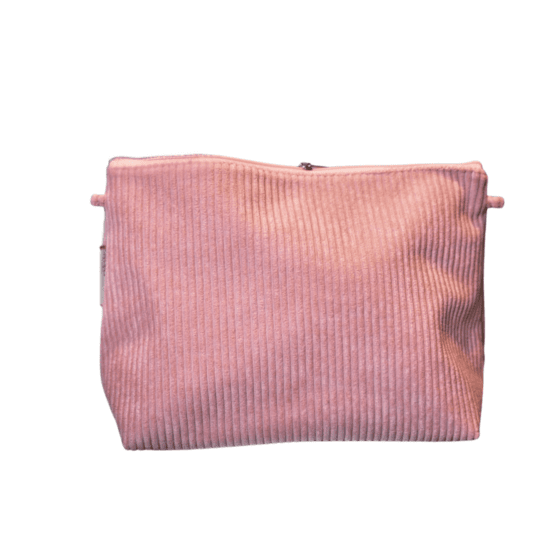 Cosmetic bag with flap blush pink corduroy
