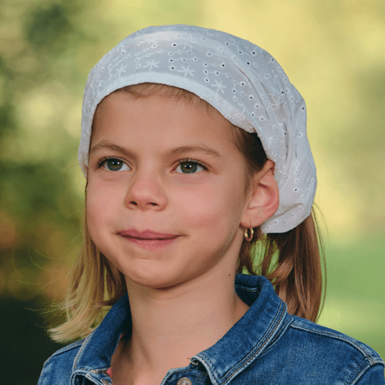 Headscarf headband- child size starry white english embroidery 