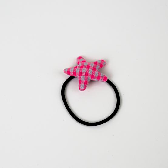 Pony-tail elastic hair star neon pink gingham